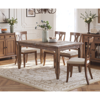 Sunvega Driftwood Pine Dining Table with Extendable Leaf and Distressed Heirloom Aesthetic