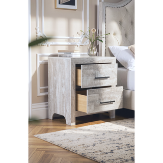 Sunvega Modern Gray Wood 2-Drawer Nightstand with Black Handles for Bedroom Storage