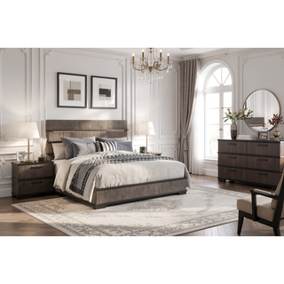 Sunvega Brown Black Finish 2-Drawers Nightstand Modern Industrial Bedroom Furniture