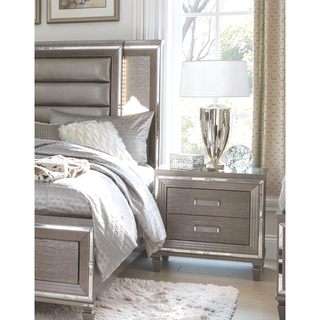 Sunvega White Silver Finish Nightstand with 2 Dovetail Drawers and Acrylic Bar Pulls