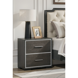 Sunvega Contemporary Dark Gray Nightstand with Two Drawers and Chrome Accents