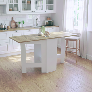 Sunvega White Macadamia Expandable Folding Table with Three Forms and Sturdy Build