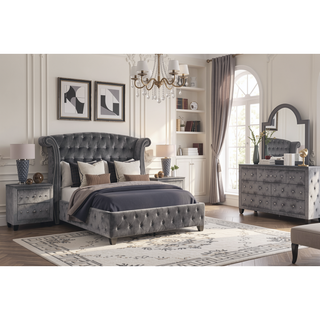 Sunvega Cream Velvet Upholstered Nightstand with Crystal Tufted Design and Two Drawers