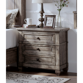 Sunvega Contemporary Gray Nightstand with Pewter Bar Pulls and Crown Molding Details