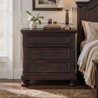 Sunvega Dark Cherry Finish Transitional Design Nightstand with Two Storage Drawers