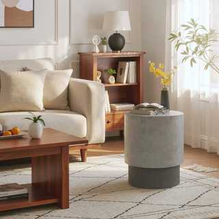 Sunvega Imitation Cement Finish Round Side Table with 4 Adjustable Feet for Indoor Outdoor