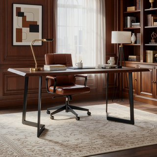Sunvega Dark Brown Mango Wood Dining Table with Charcoal Metal Legs for 6