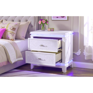 Sunvega Modern 2-Drawer LED Nightstand with Mirror Front for Bedroom Storage