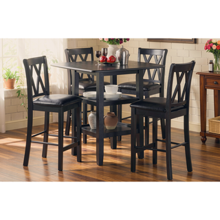 Sunvega Black Faux Leather Upholstered Counter Height Dining Table and 4 Chairs Set