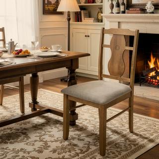 Sunvega Antique Natural Oak Wood 5 Piece Dining Set with Cushioned Chairs