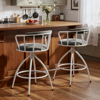 Sunvega Modern Industrial Swivel Bar Stool Set of 2 with Cushioned Fabric Seat
