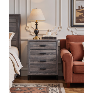 Sunvega Foil Grey Finish Chest with Black Hardware and 5 Drawers