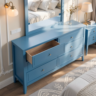 Sunvega Fully Assembled 6 Drawer Dresser with French Dovetail Wood Veneer Finish