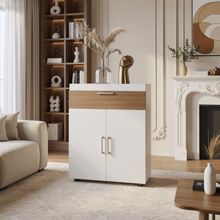 Sunvega White and Oak Lift-Up Compartment Shoe Rack with Concealed Storage