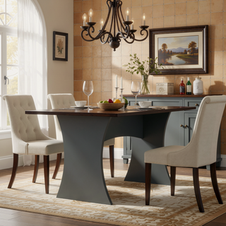Sunvega Mid-Century Modern Dining Table with Curved Silhouette for 6