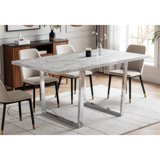 Sunvega Cement Finish Rectangular Dining Table with Chrome Metal Legs for Kitchen