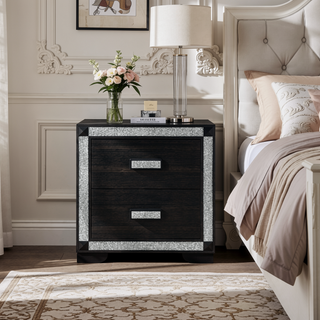 Sunvega White Nightstand with Integrated Speaker Cooler Insert and Glitter Detailing