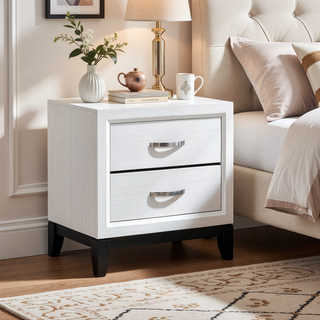 Sunvega Modern Contemporary White Finish Wooden Nightstand with 2 Dovetail Drawers