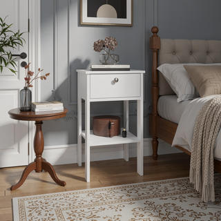 Sunvega White Compact Nightstand with 1 Drawer and Open Shelf
