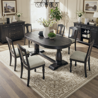 Sunvega Extendable Wooden Dining Table for 6 to 8 Persons with Curved Modern Design