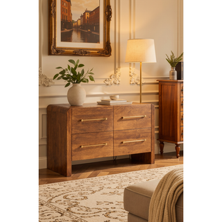 Sunvega Solid Oak Four Drawer Chest with Hand-Distressed Tiger Finish