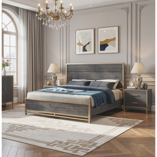 Sunvega Contemporary Gray Finish Chest with Gold Handles and Four Drawers