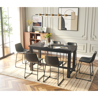 Sunvega Antique Wood Finished Counter Height Dining Set with Table and Six Brown Chairs