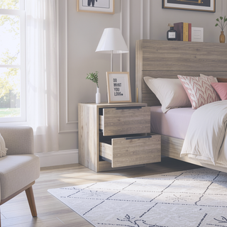 Sunvega 18 Inch High Modern Nightstand with Two Drawers and Metal Hardware