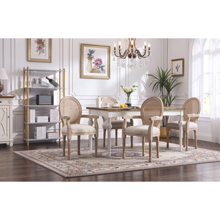 Sunvega French Style Solid Wood Frame Linen Fabric Oval Back Dining Chairs Set of 2