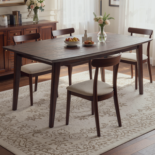 Sunvega Java Brown Handcrafted Solid Rubberwood Dining Table for 6