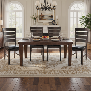 Sunvega Dark Oak Finish Wooden Bench with Faux Leather Upholstered Seat