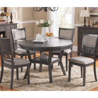 Sunvega Walnut Finish Round Rubberwood Dining Table with Storage Shelve
