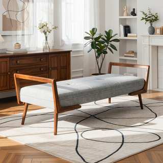 Sunvega Mid Century Modern Gray Upholstered Bench with Tufted Accents