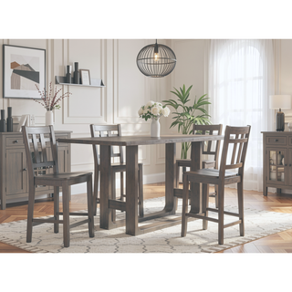 Sunvega 72-Inch Dark Gray Acacia Wood Counter Table with Burnished Aged Finish