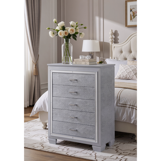 Sunvega Modern LED Nightstand with Beveled Mirror Accents and Chrome Finish Hardware