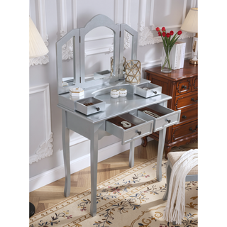 Sunvega Rose Gold Vanity Makeup Table Set with Mirror and Upholstered Bench