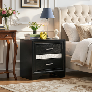 Sunvega White 2-Drawer Nightstand with Rhinestone Pulls and Hidden Jewelry Tray