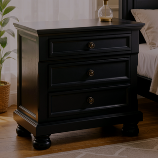 Sunvega Black Finish Wood Nightstand with 2 Dovetail Drawers and Jewelry Tray