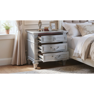Sunvega Mystic Contemporary Style Nightstand with Light Gray Finish and Crystal Accents