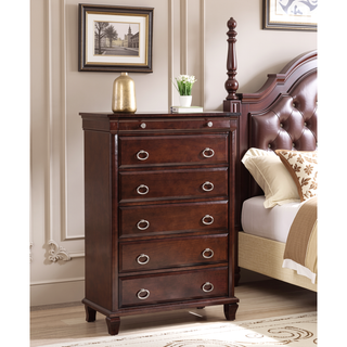 Sunvega Classic Traditional Nightstand in Rich Cappuccino Wood Veneer with Felt Lined Drawers