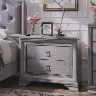 Sunvega Contemporary White High Gloss Lacquer Nightstand with Chrome Handles and USB Charger