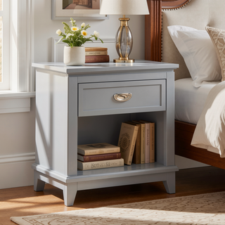 Sunvega Navy Blue Finish Nightstand with Storage Drawer and Lower Shelf