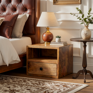 Sunvega Wall Mounted Nightstand with Drawer and Open Slot in Oak-ish Finish