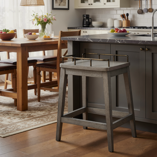 Sunvega Light Brown Rustic Casual Counter Stool with Galley Rail Back and Shaped Seat