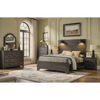 Sunvega Modern Farmhouse Stone Brown Nightstand with Two Drawers