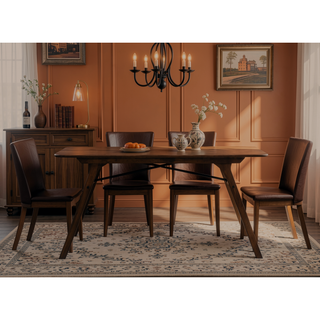 Sunvega Rectangular Walnut Finish Dining Table with Fixed Tabletop for Dining Space