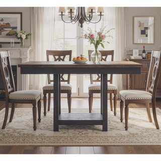 Sunvega Dark Brown Dining Table with Extendable Leaf and Bottom Shelf