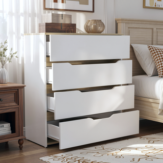 Sunvega Superior Top Four Spacious Drawers Dresser in Black Wengue Light Oak Finish
