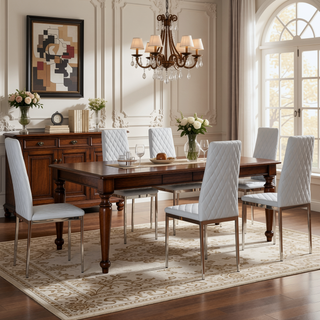 Sunvega Modern Minimalist Dining Chairs Set of 4 with PU Seat and Silver Metal Legs
