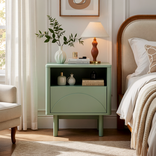 Sunvega Modern Mocha Nightstand with Drawer and Shelf for Bedroom Use